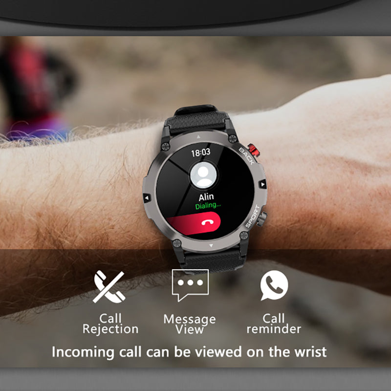 Premium Military Smart Watch for Men, Bluetooth Call, 5ATM Waterproof, Fitness Tracker, 20 Sports Modes, Heart Rate & Blood Oxygen Monitor, 1.32" HD Display, Long Battery Life, Compatible with iPhone & Android