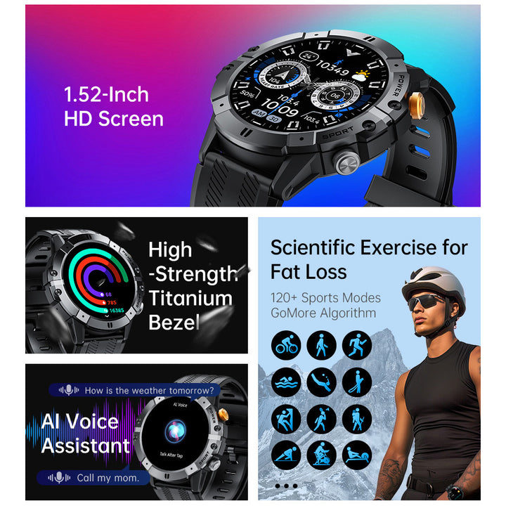 Premium Military Smart Watch for Men, Bluetooth Call, 5ATM Waterproof, Fitness Tracker, 20 Sports Modes, Heart Rate & Blood Oxygen Monitor, 1.32" HD Display, Long Battery Life, Compatible with iPhone & Android