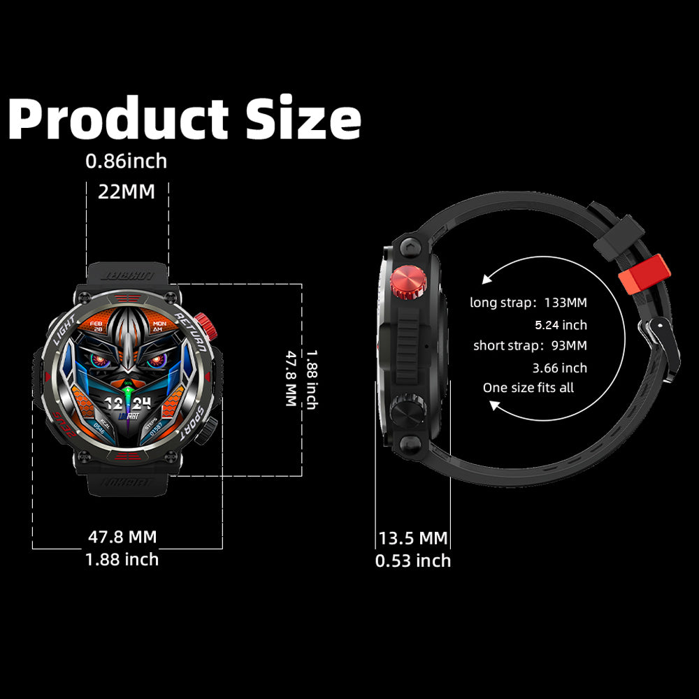 Premium Military Smart Watch for Men, Bluetooth Call, 5ATM Waterproof, Fitness Tracker, 20 Sports Modes, Heart Rate & Blood Oxygen Monitor, 1.32" HD Display, Long Battery Life, Compatible with iPhone & Android
