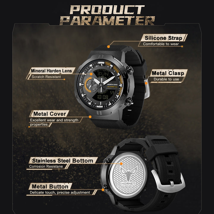 Premium Military Smartwatch for Men – Waterproof 50m, Speed Stopwatch, World Time, Countdown Timer, Lap Time, 4 Alarms, Alloy Case, Backlit, Replaceable Strap