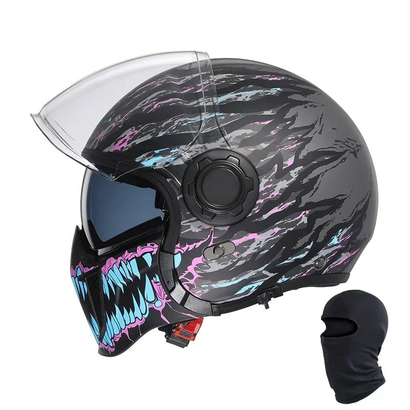 Premium Modular Motorcycle Helmet – Full Face & Open Face, Dual Lens, DOT ECE Approved, ABS Shell for Men & Women, Retro Style, Tool-Free Setup for Easy Customization