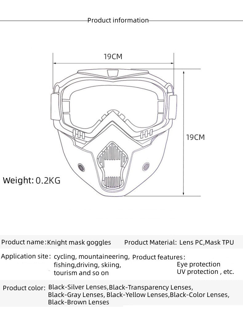 Premium Motorcycle Skull Mouth Mask with UV Protection – Tactical Off-Road Riding Goggles, Windproof, Dust-Proof, Anti-Glare Ski Goggles for Cycling and Mountaineering, Multicolor Lens Options