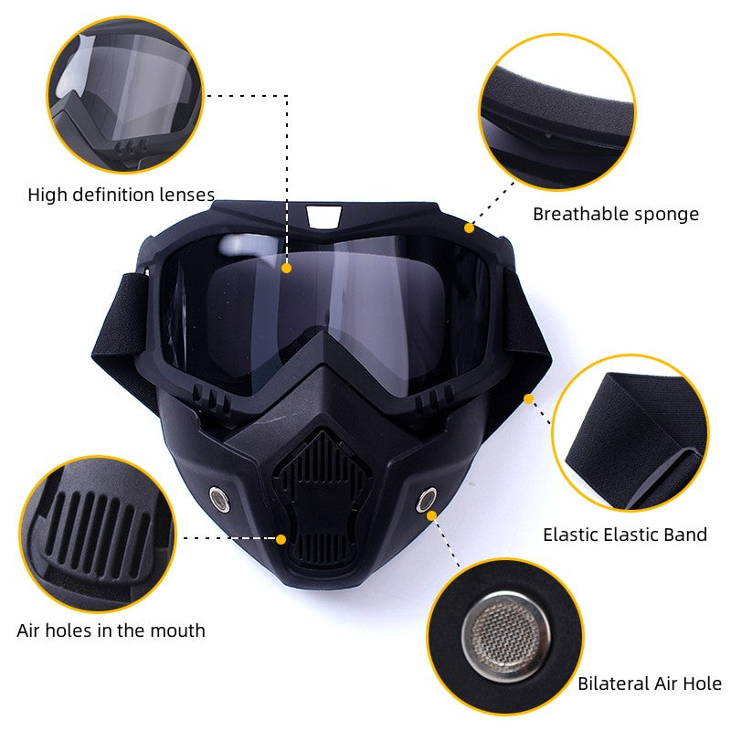 Premium Motorcycle Skull Mouth Mask with UV Protection – Tactical Off-Road Riding Goggles, Windproof, Dust-Proof, Anti-Glare Ski Goggles for Cycling and Mountaineering, Multicolor Lens Options