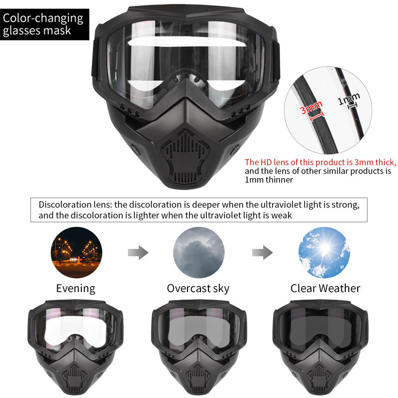 Premium Motorcycle Skull Mouth Mask with UV Protection – Tactical Off-Road Riding Goggles, Windproof, Dust-Proof, Anti-Glare Ski Goggles for Cycling and Mountaineering, Multicolor Lens Options