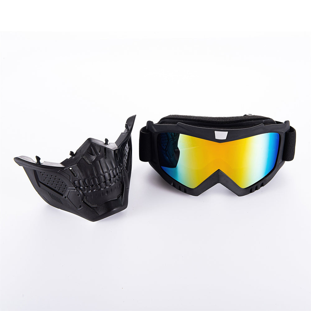 Premium Motorcycle Skull Mouth Mask with UV Protection – Tactical Off-Road Riding Goggles, Windproof, Dust-Proof, Anti-Glare Ski Goggles for Cycling and Mountaineering, Multicolor Lens Options