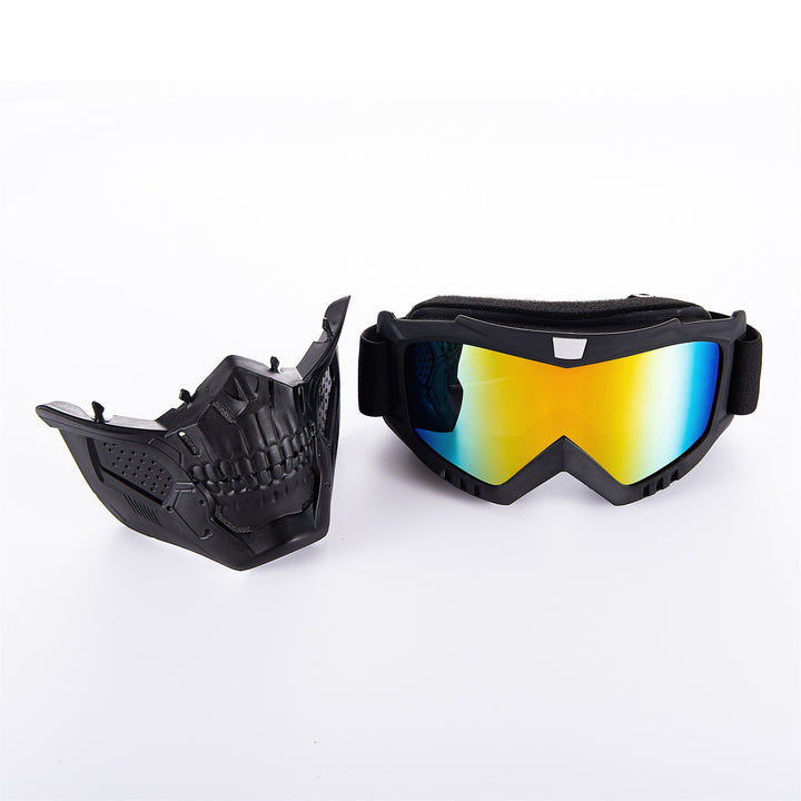 Premium Motorcycle Skull Mouth Mask with UV Protection – Tactical Off-Road Riding Goggles, Windproof, Dust-Proof, Anti-Glare Ski Goggles for Cycling and Mountaineering, Multicolor Lens Options
