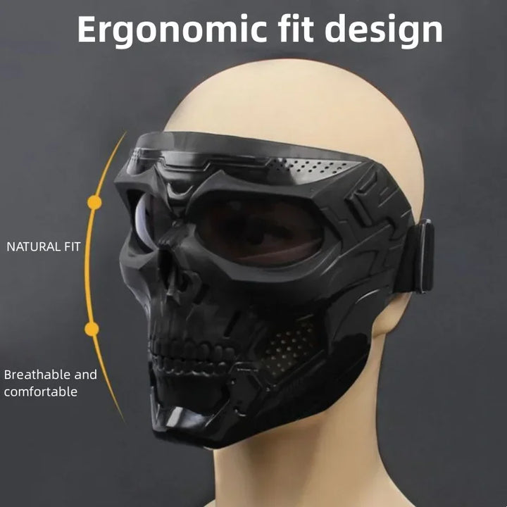 Premium Motorcycle Skull Mouth Mask with UV Protection – Tactical Off-Road Riding Goggles, Windproof, Dust-Proof, Anti-Glare Ski Goggles for Cycling and Mountaineering, Multicolor Lens Options