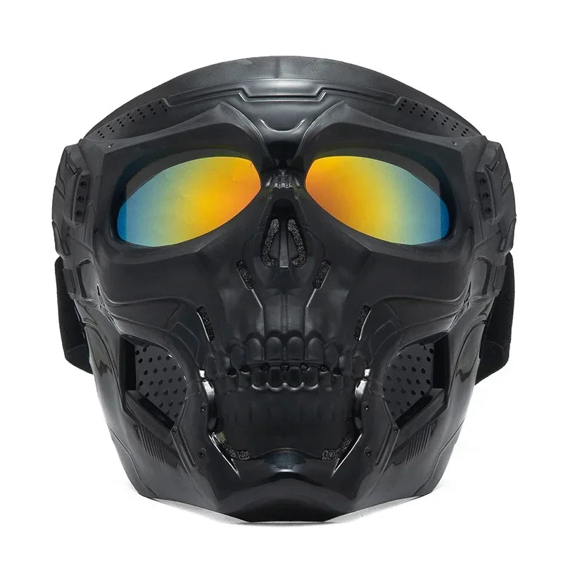 Premium Motorcycle Skull Mouth Mask with UV Protection – Tactical Off-Road Riding Goggles, Windproof, Dust-Proof, Anti-Glare Ski Goggles for Cycling and Mountaineering, Multicolor Lens Options
