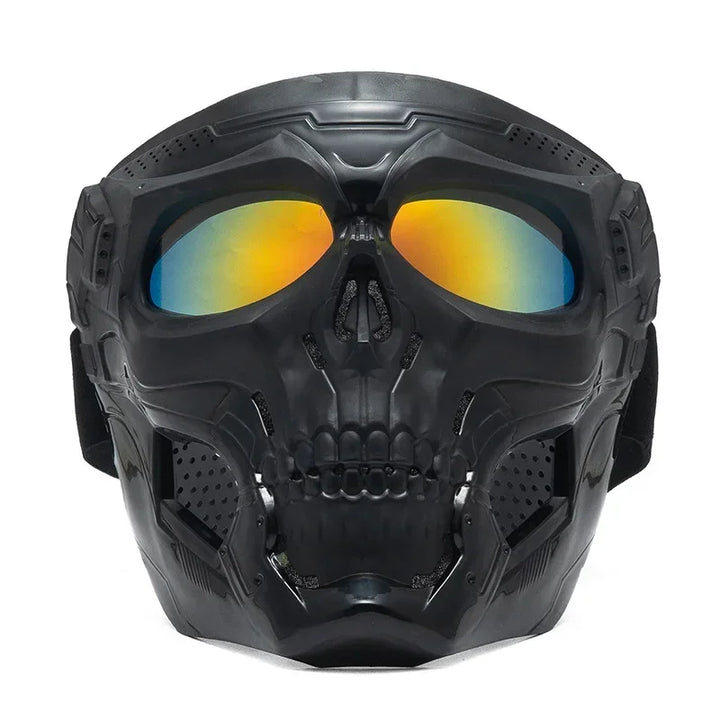 Premium Motorcycle Skull Mouth Mask with UV Protection – Tactical Off-Road Riding Goggles, Windproof, Dust-Proof, Anti-Glare Ski Goggles for Cycling and Mountaineering, Multicolor Lens Options