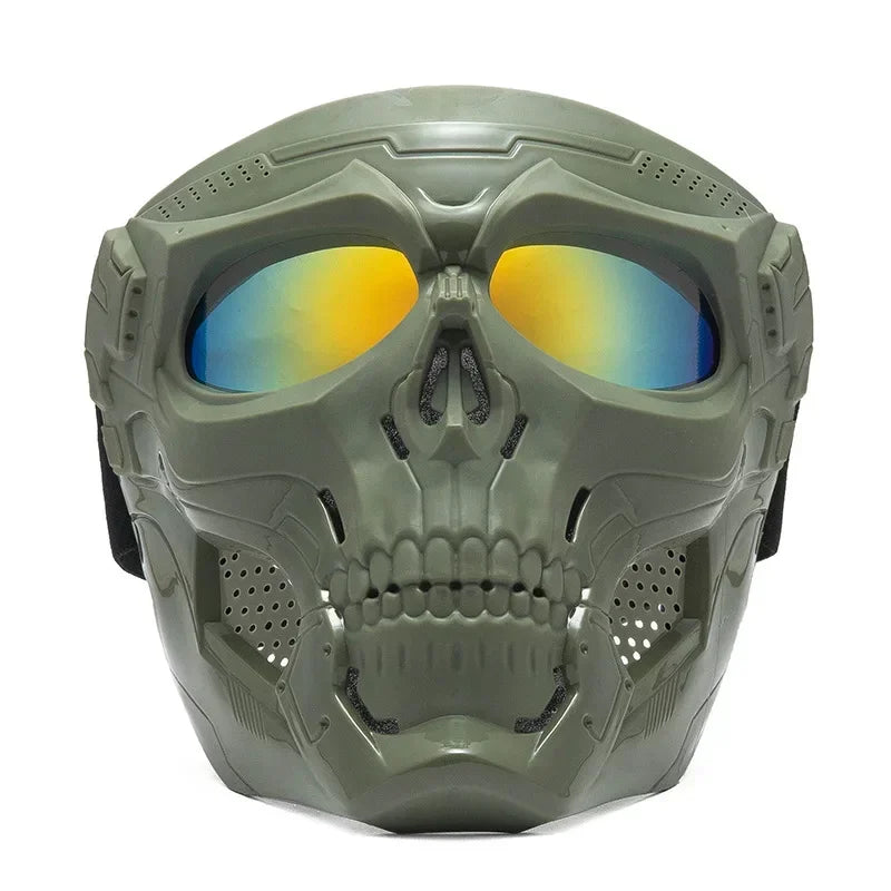 Premium Motorcycle Skull Mouth Mask with UV Protection – Tactical Off-Road Riding Goggles, Windproof, Dust-Proof, Anti-Glare Ski Goggles for Cycling and Mountaineering, Multicolor Lens Options