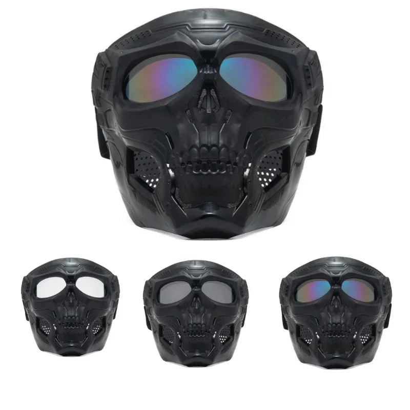 Premium Motorcycle Skull Mouth Mask with UV Protection – Tactical Off-Road Riding Goggles, Windproof, Dust-Proof, Anti-Glare Ski Goggles for Cycling and Mountaineering, Multicolor Lens Options