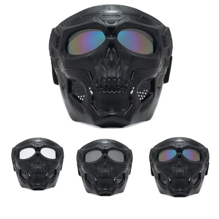 Premium Motorcycle Skull Mouth Mask with UV Protection – Tactical Off-Road Riding Goggles, Windproof, Dust-Proof, Anti-Glare Ski Goggles for Cycling and Mountaineering, Multicolor Lens Options
