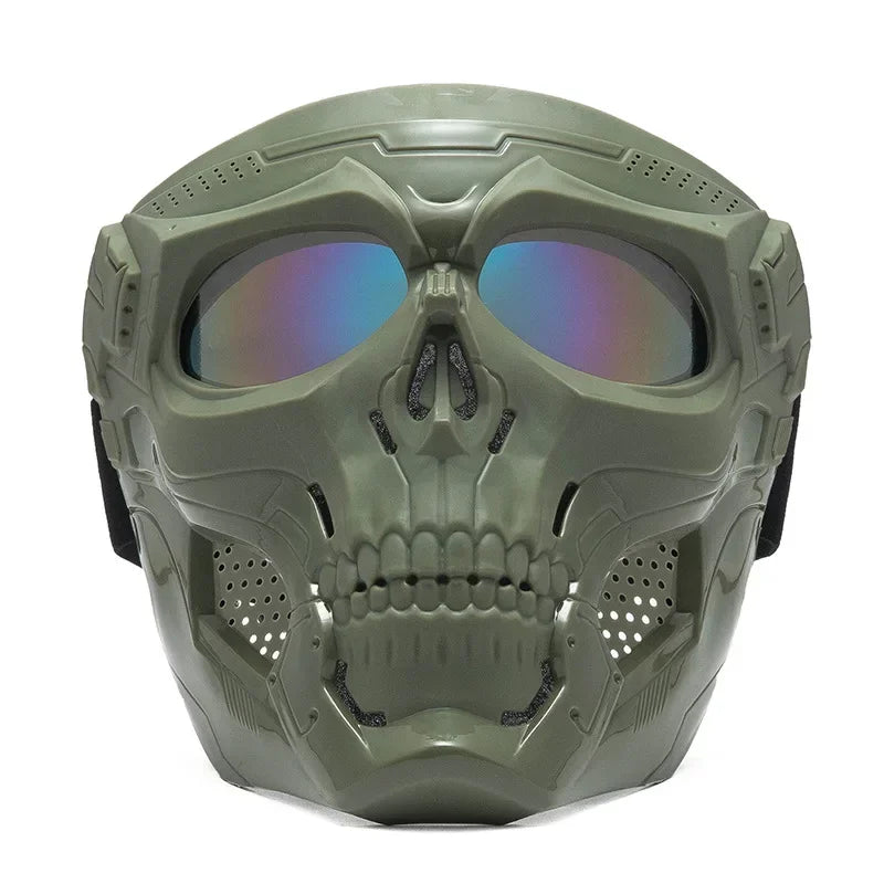 Premium Motorcycle Skull Mouth Mask with UV Protection – Tactical Off-Road Riding Goggles, Windproof, Dust-Proof, Anti-Glare Ski Goggles for Cycling and Mountaineering, Multicolor Lens Options