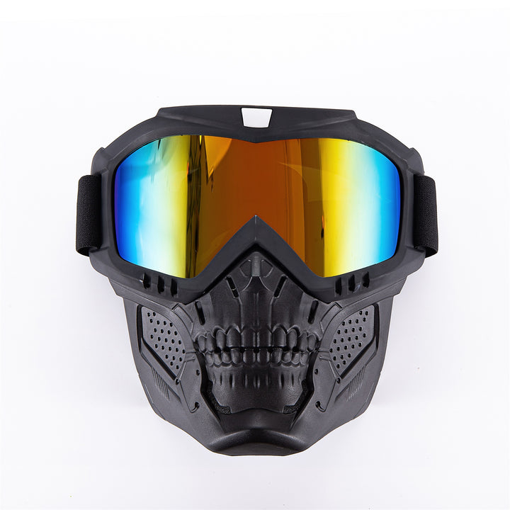 Premium Motorcycle Skull Mouth Mask with UV Protection – Tactical Off-Road Riding Goggles, Windproof, Dust-Proof, Anti-Glare Ski Goggles for Cycling and Mountaineering, Multicolor Lens Options