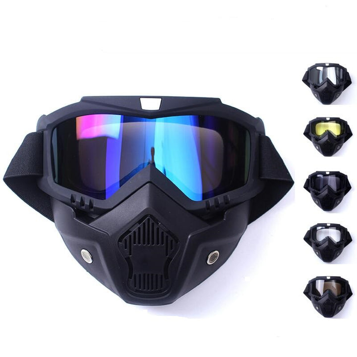 Premium Motorcycle Skull Mouth Mask with UV Protection – Tactical Off-Road Riding Goggles, Windproof, Dust-Proof, Anti-Glare Ski Goggles for Cycling and Mountaineering, Multicolor Lens Options