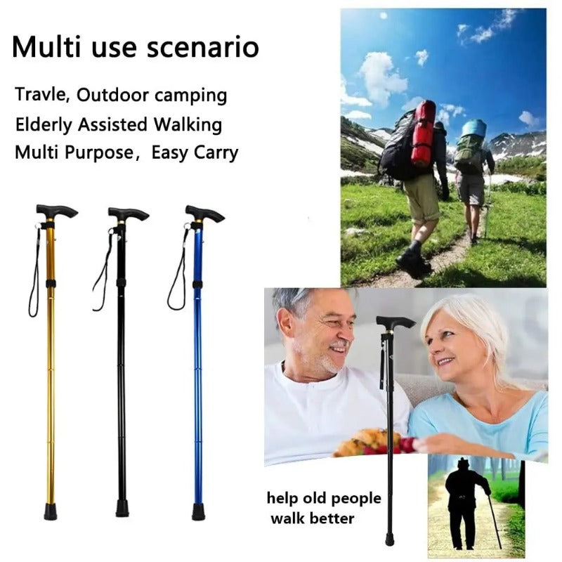 Premium Multifunctional Walking Stick – Telescopic Hiking Cane, Folding Trekking Poles for Seniors, Lightweight Aluminum Alloy, Non-Slip Rubber Base, Compact Design with Hand Strap