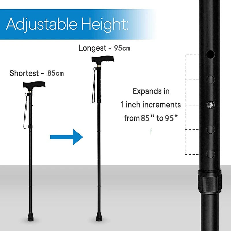 Premium Multifunctional Walking Stick – Telescopic Hiking Cane, Folding Trekking Poles for Seniors, Lightweight Aluminum Alloy, Non-Slip Rubber Base, Compact Design with Hand Strap
