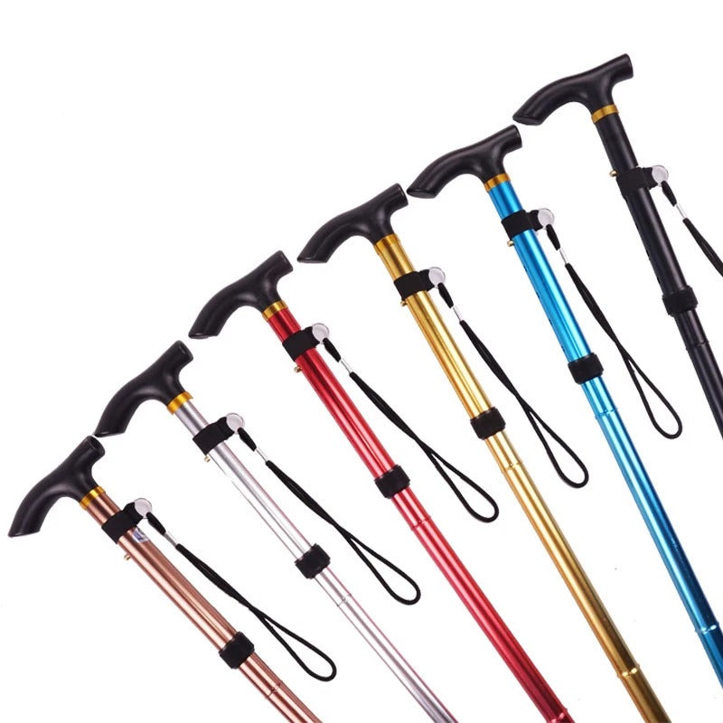 Premium Multifunctional Walking Stick – Telescopic Hiking Cane, Folding Trekking Poles for Seniors, Lightweight Aluminum Alloy, Non-Slip Rubber Base, Compact Design with Hand Strap