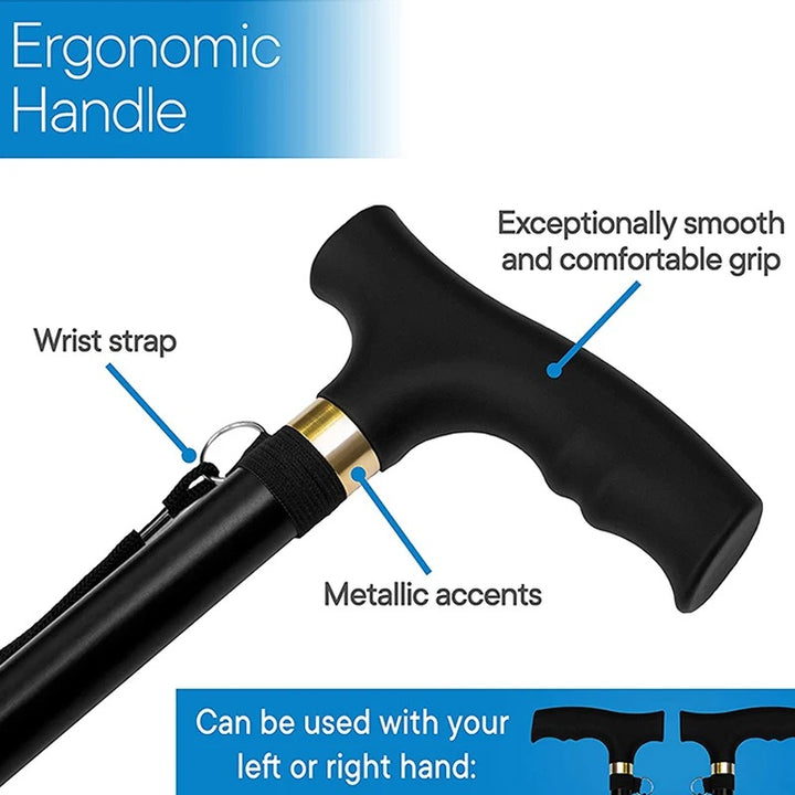 Premium Multifunctional Walking Stick – Telescopic Hiking Cane, Folding Trekking Poles for Seniors, Lightweight Aluminum Alloy, Non-Slip Rubber Base, Compact Design with Hand Strap