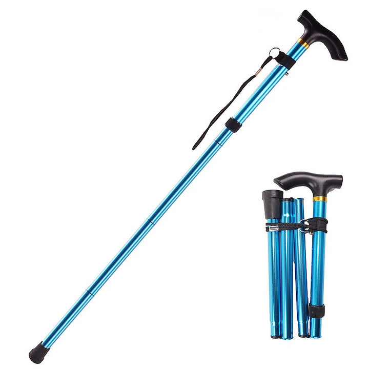 Premium Multifunctional Walking Stick – Telescopic Hiking Cane, Folding Trekking Poles for Seniors, Lightweight Aluminum Alloy, Non-Slip Rubber Base, Compact Design with Hand Strap