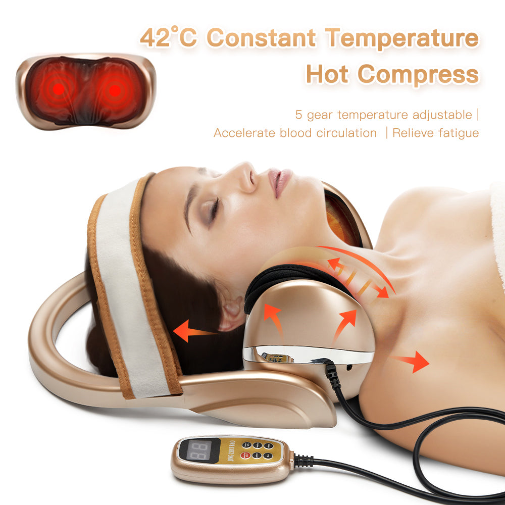 Premium Neck Massage Pillow for Pain Relief – Cervical Chiropractic Traction Device with Heating, Vibration & 7 Massage Modes, Adjustable for Neck & Shoulder Relaxation