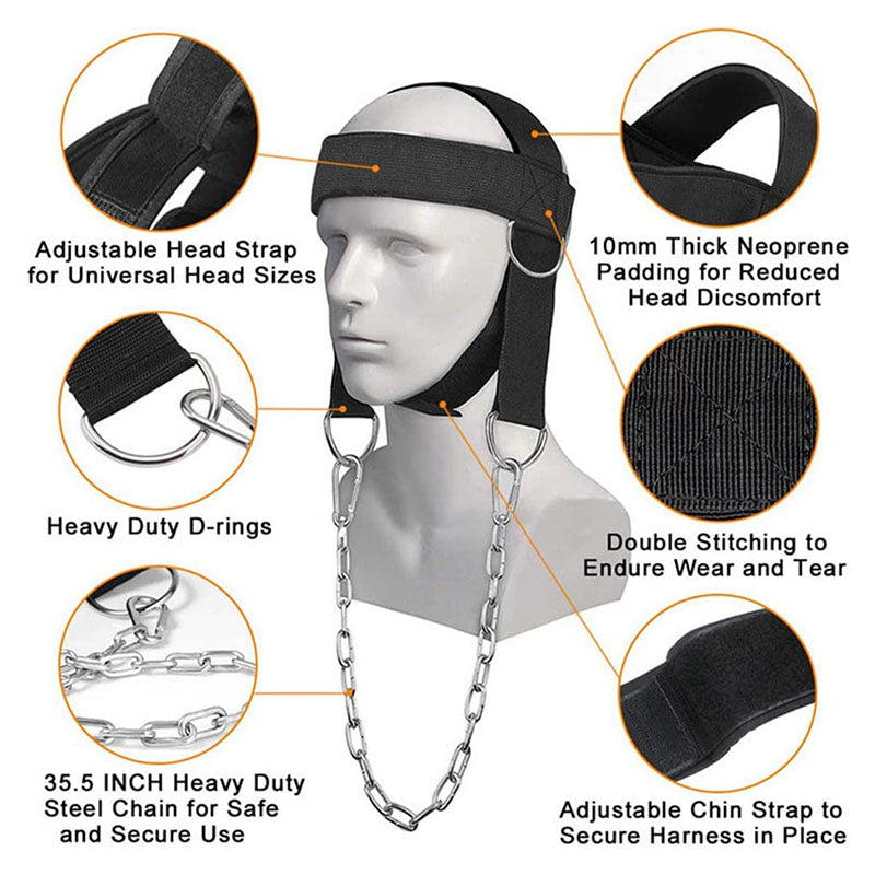 Premium Neck Training Harness for Strength & Muscle Power - Adjustable Head Strap for Weight Lifting & Injury Recovery - Neoprene Head Harness for Gym Fitness