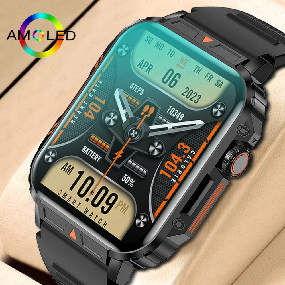 Premium Outdoor Military Smartwatch for Men - Bluetooth Calling, IP68 Waterproof, 100+ Sports Modes, 1.95-inch Display, Heart Rate & Health Monitoring