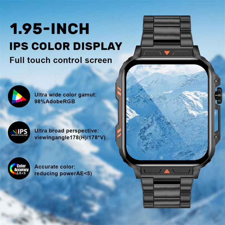 Premium Outdoor Military Smartwatch for Men - Bluetooth Calling, IP68 Waterproof, 100+ Sports Modes, 1.95-inch Display, Heart Rate & Health Monitoring