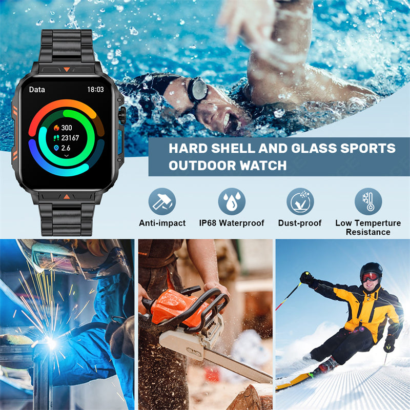 Premium Outdoor Military Smartwatch for Men - Bluetooth Calling, IP68 Waterproof, 100+ Sports Modes, 1.95-inch Display, Heart Rate & Health Monitoring