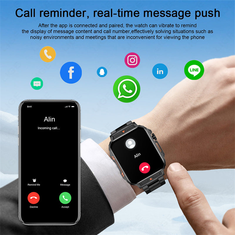 Premium Outdoor Military Smartwatch for Men - Bluetooth Calling, IP68 Waterproof, 100+ Sports Modes, 1.95-inch Display, Heart Rate & Health Monitoring