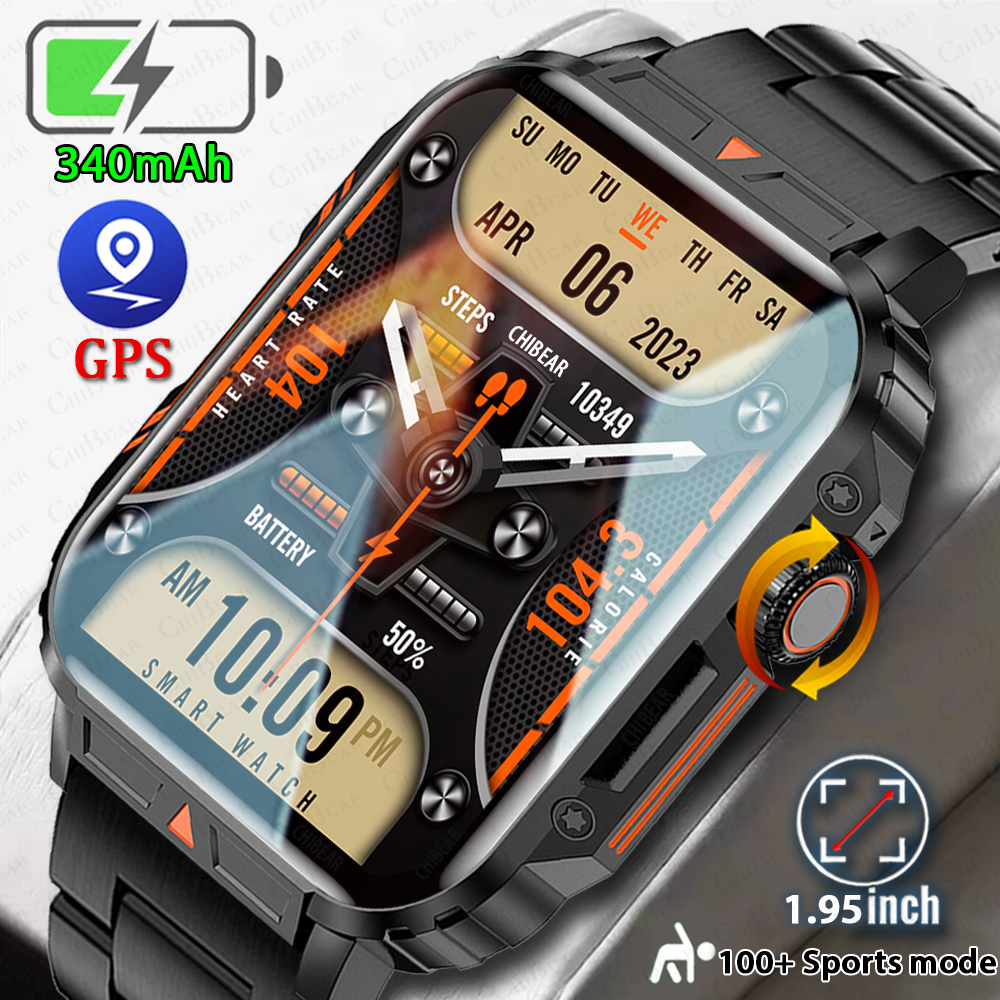 Premium Outdoor Military Smartwatch for Men - Bluetooth Calling, IP68 Waterproof, 100+ Sports Modes, 1.95-inch Display, Heart Rate & Health Monitoring