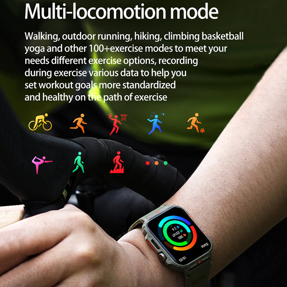 Premium Outdoor Military Smartwatch for Men - Bluetooth Calling, IP68 Waterproof, 100+ Sports Modes, 1.95-inch Display, Heart Rate & Health Monitoring