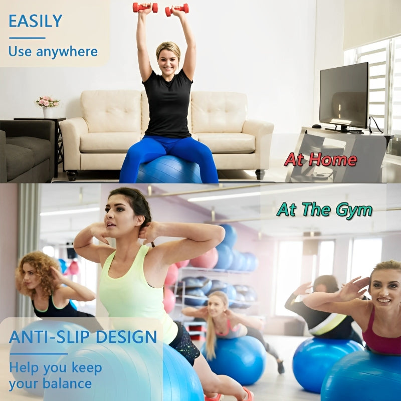 Premium PVC Fitness Yoga Ball for Home Gym & Pilates – Anti-Slip Balance Exercise Ball, Explosion-Proof, Multiple Sizes (45cm-95cm), Available in Purple, Pink, Grey, Blue, Red