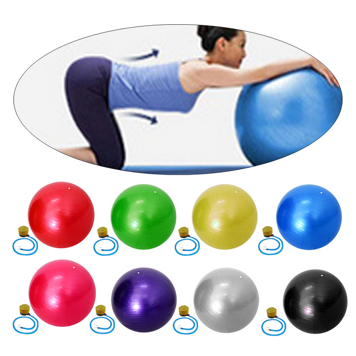 Premium PVC Fitness Yoga Ball for Home Gym & Pilates – Anti-Slip Balance Exercise Ball, Explosion-Proof, Multiple Sizes (45cm-95cm), Available in Purple, Pink, Grey, Blue, Red