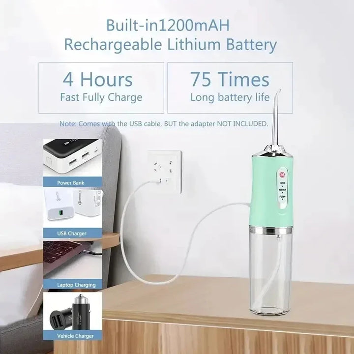 Premium Portable Electric Oral Irrigator – USB Rechargeable Water Flosser with 4 Jet Tips and 3 Cleaning Modes