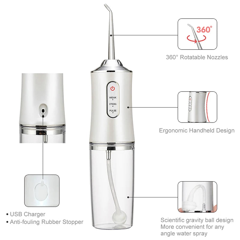 Premium Portable Electric Oral Irrigator – USB Rechargeable Water Flosser with 4 Jet Tips and 3 Cleaning Modes