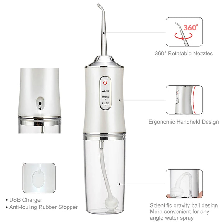 Premium Portable Electric Oral Irrigator – USB Rechargeable Water Flosser with 4 Jet Tips and 3 Cleaning Modes