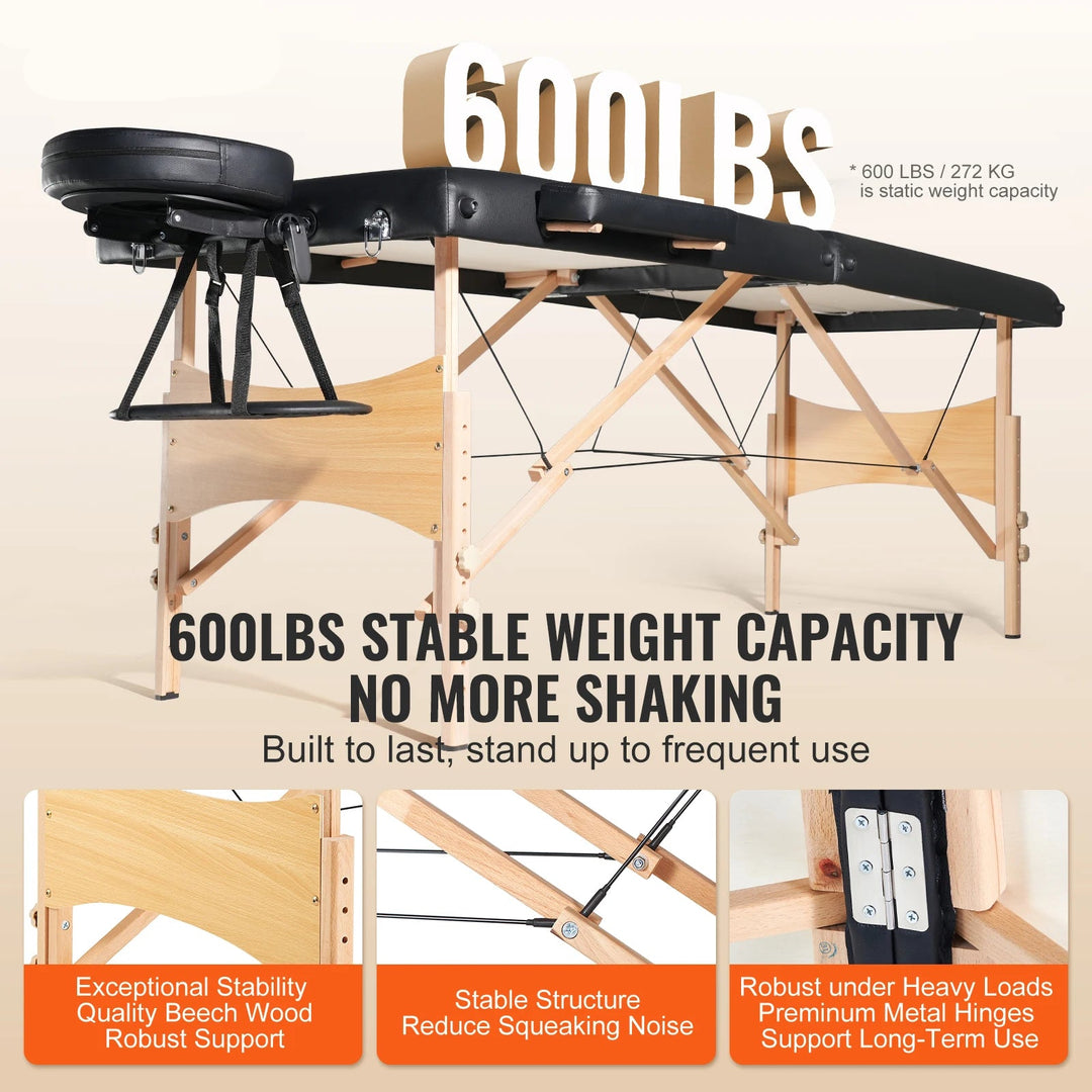 Premium Portable Massage Table 28 Inch – Folding Adjustable Salon Tattoo Bed with 600 lb Static Capacity
