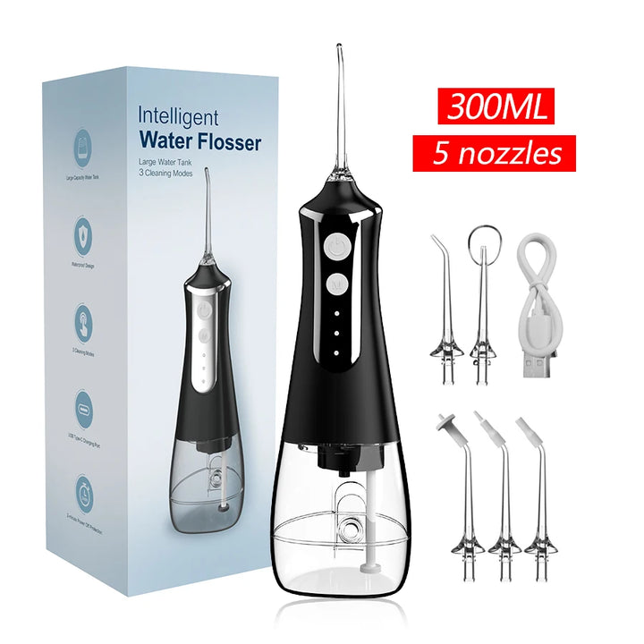 Premium Portable Oral Irrigator – 300ML USB Rechargeable Water Flosser with 5 Nozzles and 3 Modes