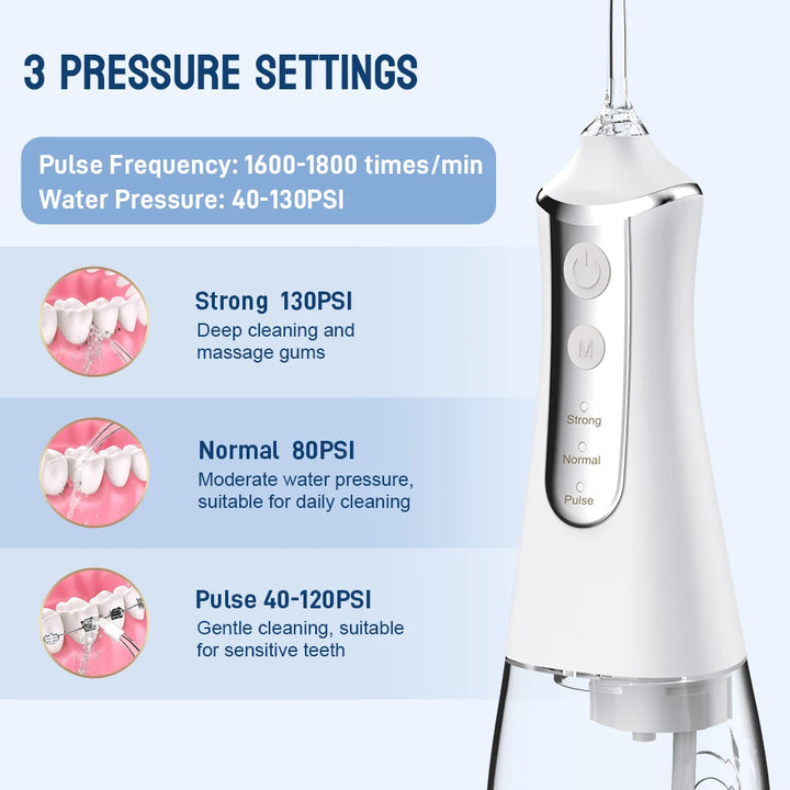 Premium Portable Oral Irrigator – 300ML USB Rechargeable Water Flosser with 5 Nozzles and 3 Modes