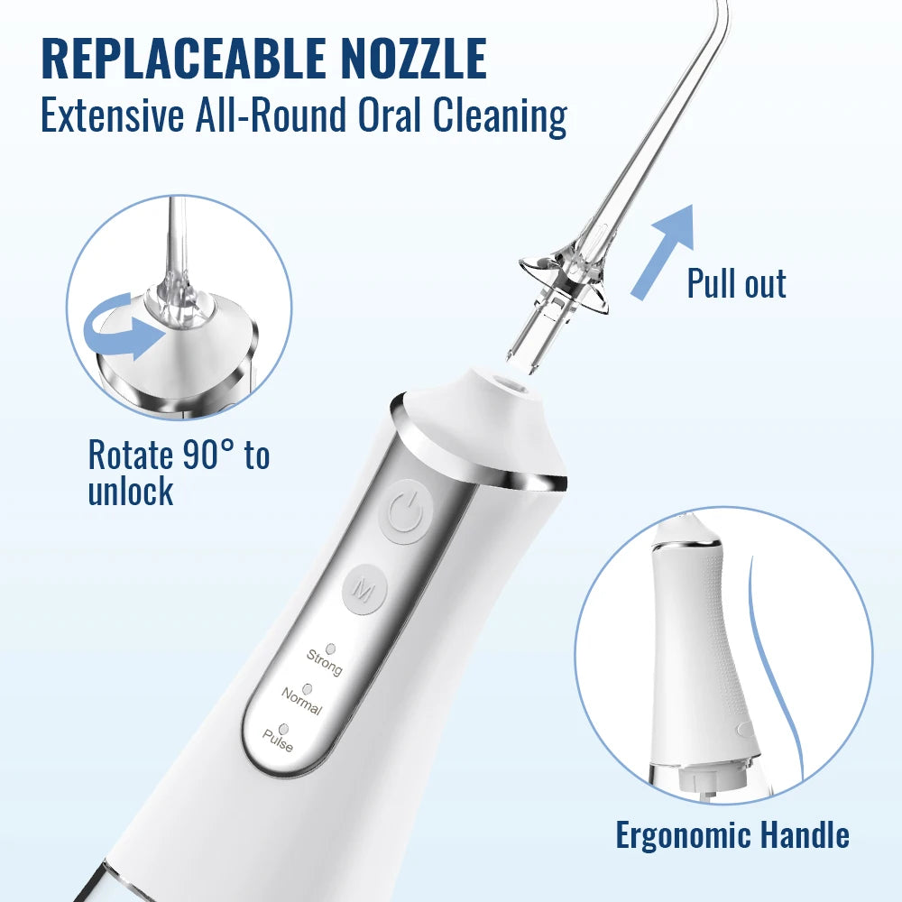 Premium Portable Oral Irrigator – 300ML USB Rechargeable Water Flosser with 5 Nozzles and 3 Modes