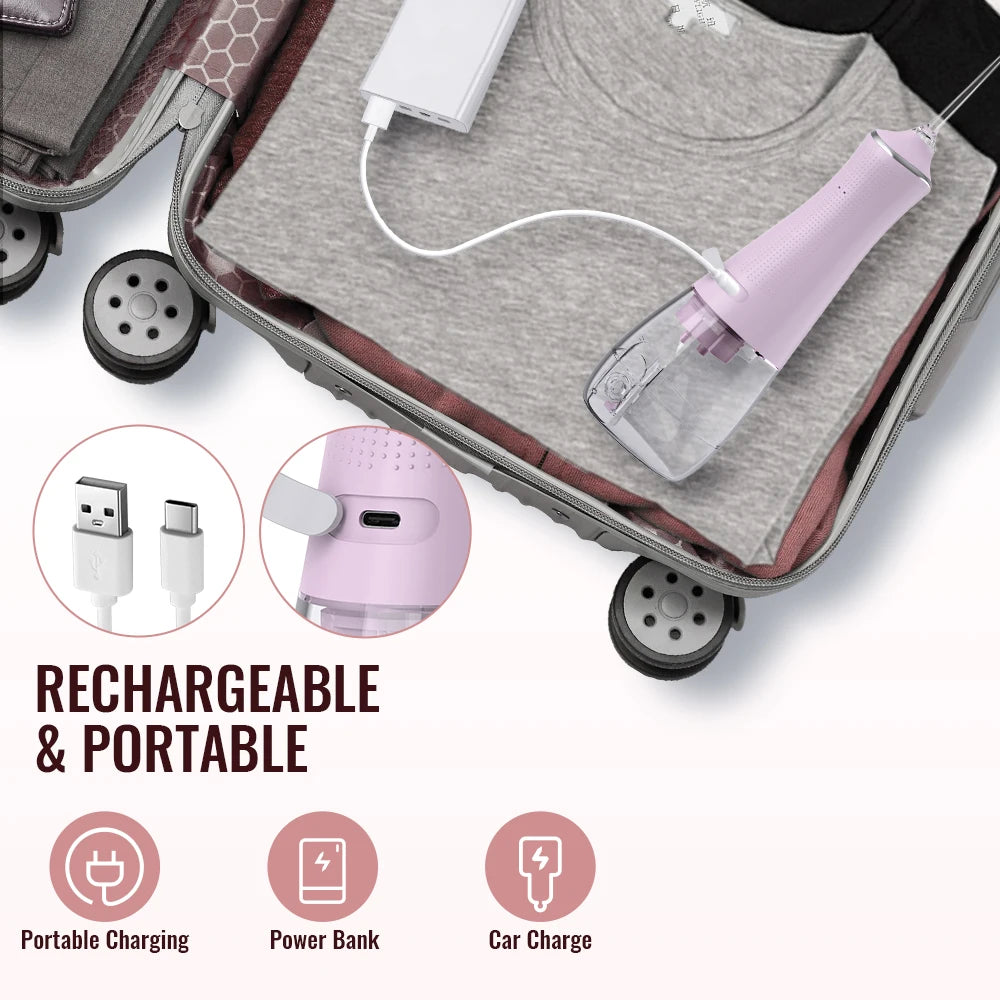 Premium Portable Oral Irrigator – 300ML USB Rechargeable Water Flosser with 5 Nozzles and 3 Modes