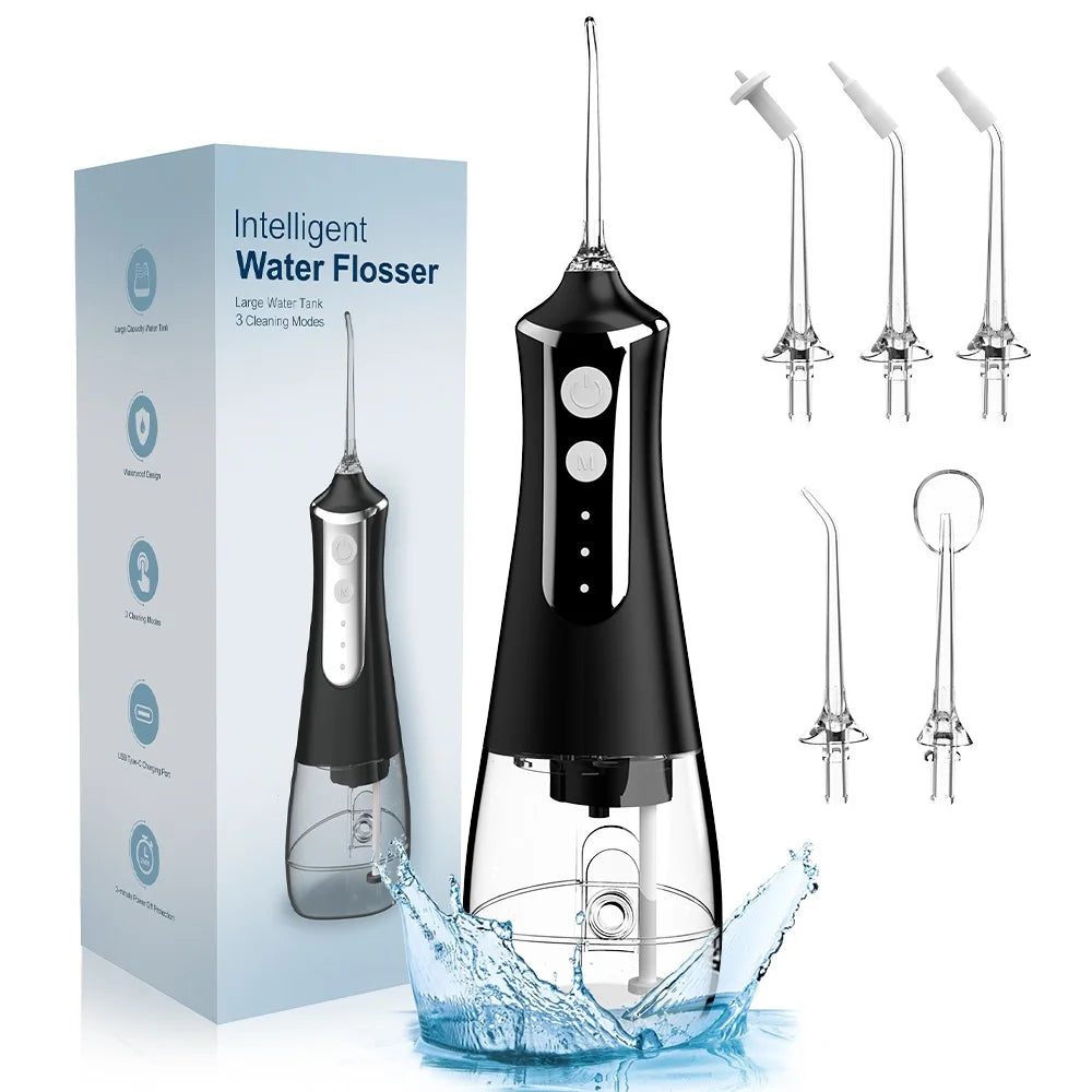 Premium Portable Oral Irrigator – 300ML USB Rechargeable Water Flosser with 5 Nozzles and 3 Modes