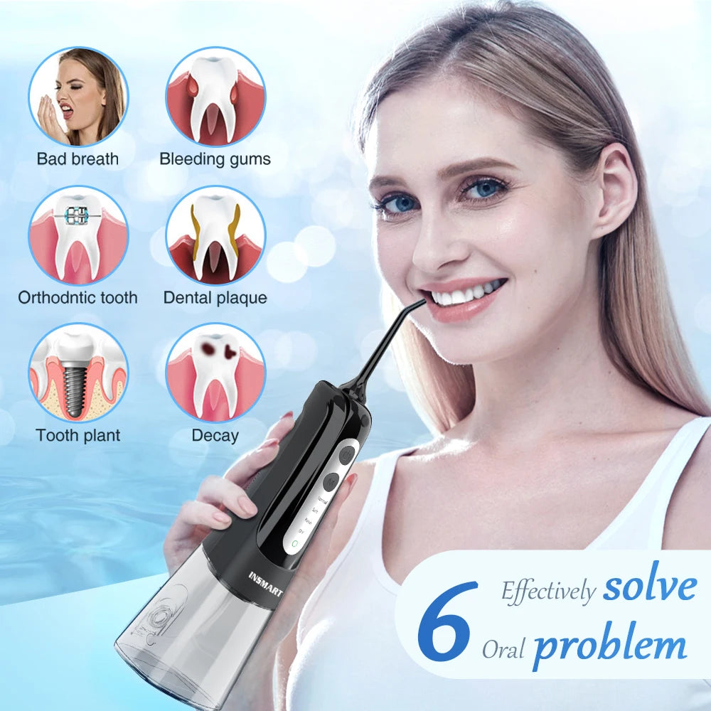 Premium Portable Oral Irrigator – Rechargeable Dental Water Flosser with 300ml Tank, Multiple Nozzles, Waterproof Design for Everyday Oral Care
