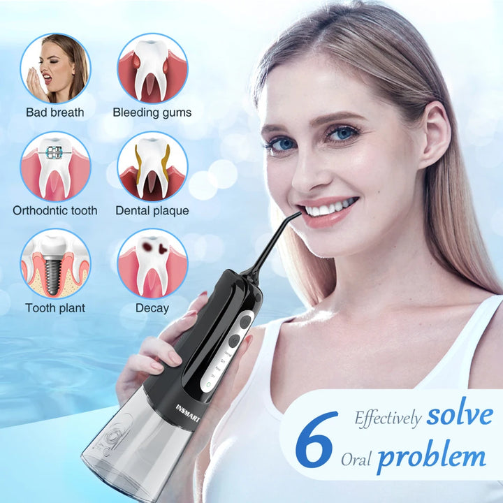 Premium Portable Oral Irrigator – Rechargeable Dental Water Flosser with 300ml Tank, Multiple Nozzles, Waterproof Design for Everyday Oral Care