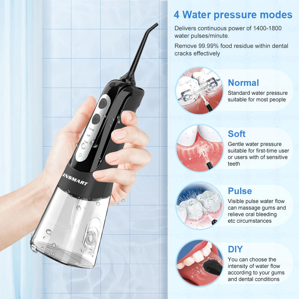 Premium Portable Oral Irrigator – Rechargeable Dental Water Flosser with 300ml Tank, Multiple Nozzles, Waterproof Design for Everyday Oral Care
