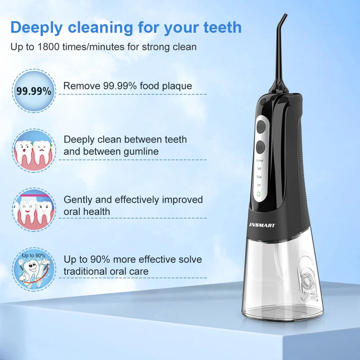 Premium Portable Oral Irrigator – Rechargeable Dental Water Flosser with 300ml Tank, Multiple Nozzles, Waterproof Design for Everyday Oral Care