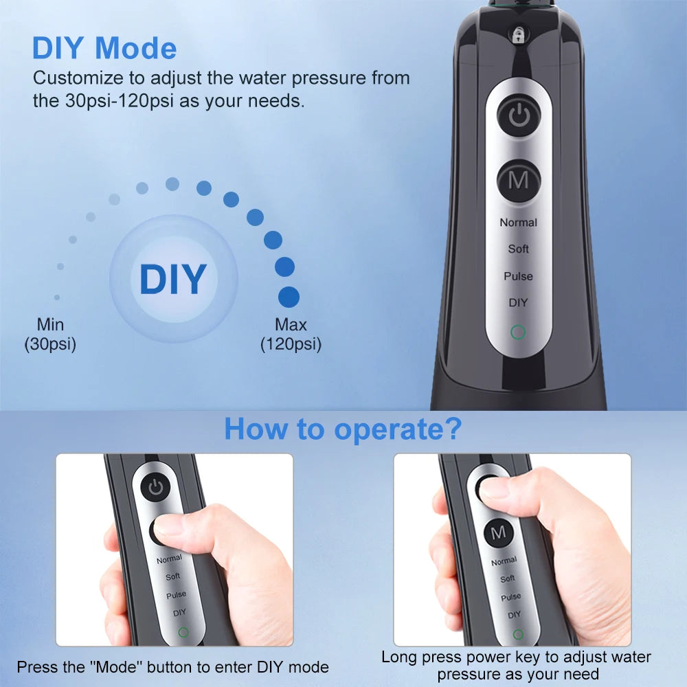 Premium Portable Oral Irrigator – Rechargeable Dental Water Flosser with 300ml Tank, Multiple Nozzles, Waterproof Design for Everyday Oral Care