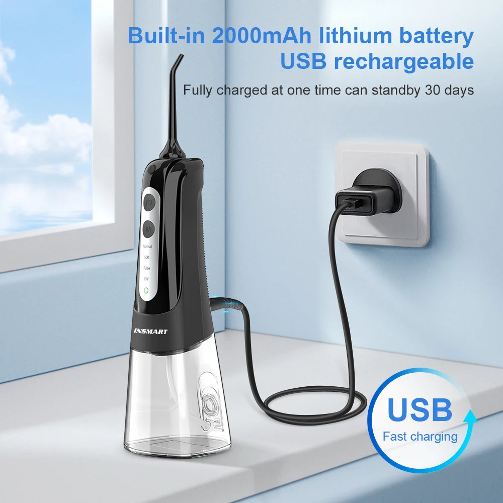 Premium Portable Oral Irrigator – Rechargeable Dental Water Flosser with 300ml Tank, Multiple Nozzles, Waterproof Design for Everyday Oral Care