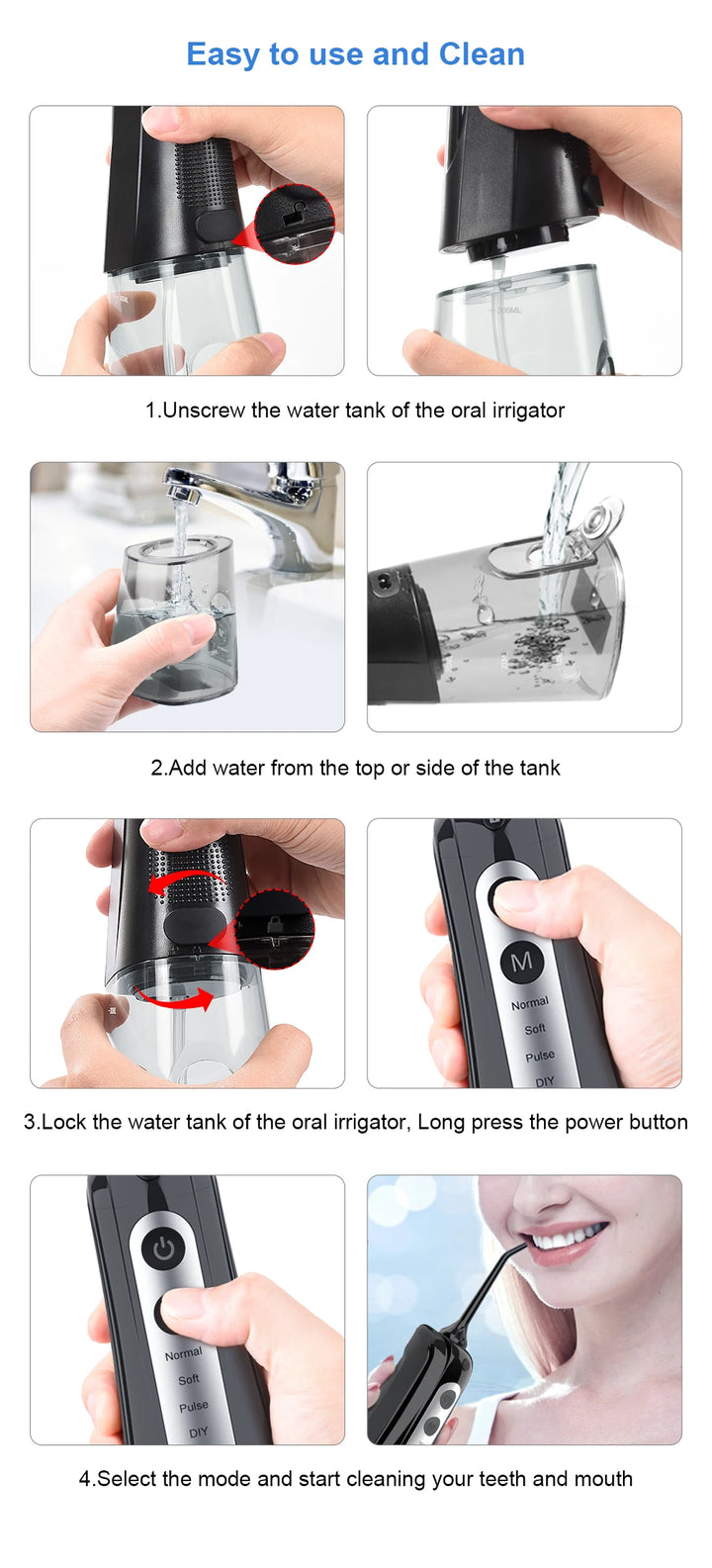 Premium Portable Oral Irrigator – Rechargeable Dental Water Flosser with 300ml Tank, Multiple Nozzles, Waterproof Design for Everyday Oral Care